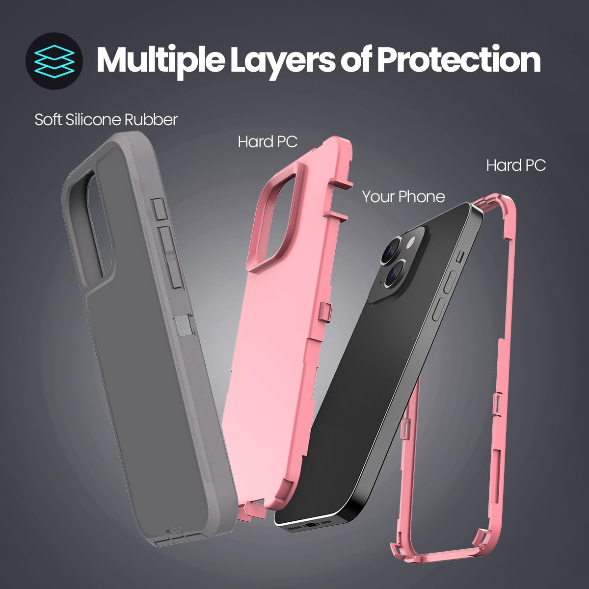 Colorful Defender Series iPhone 14 Plus / 15 Plus Case - Grey/Pink