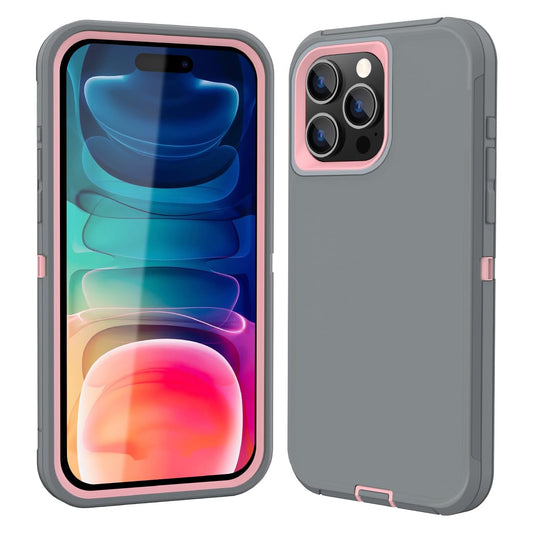Colorful Defender Series iPhone 15 Pro Max Case - Grey/Pink