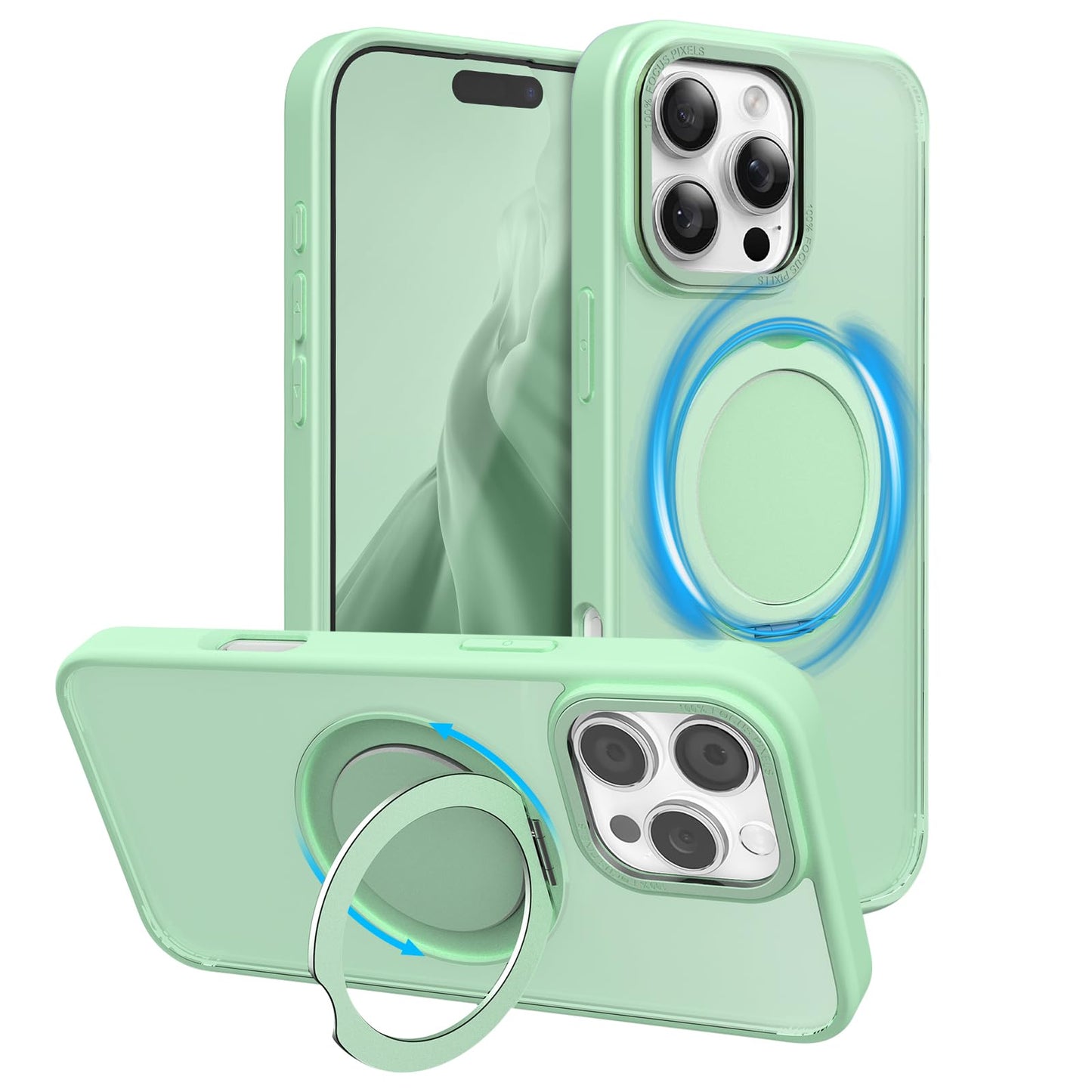 360° Ring Stand Magnetic for iPhone 16 Pro Max Case (Translucent Green)