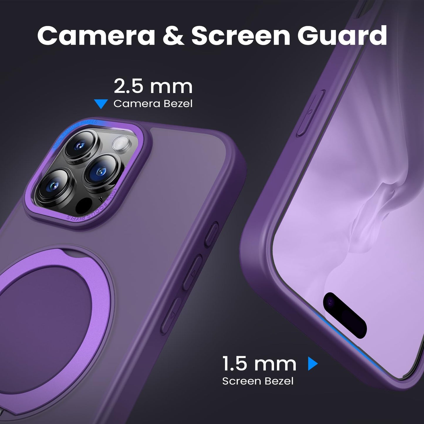 360° Ring Stand Magnetic for iPhone 16 Pro Max Case (Translucent Purple)