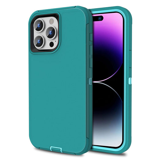 Colorful Defender Series iPhone 15 Pro Max Case - Turquoise/Lt Blue
