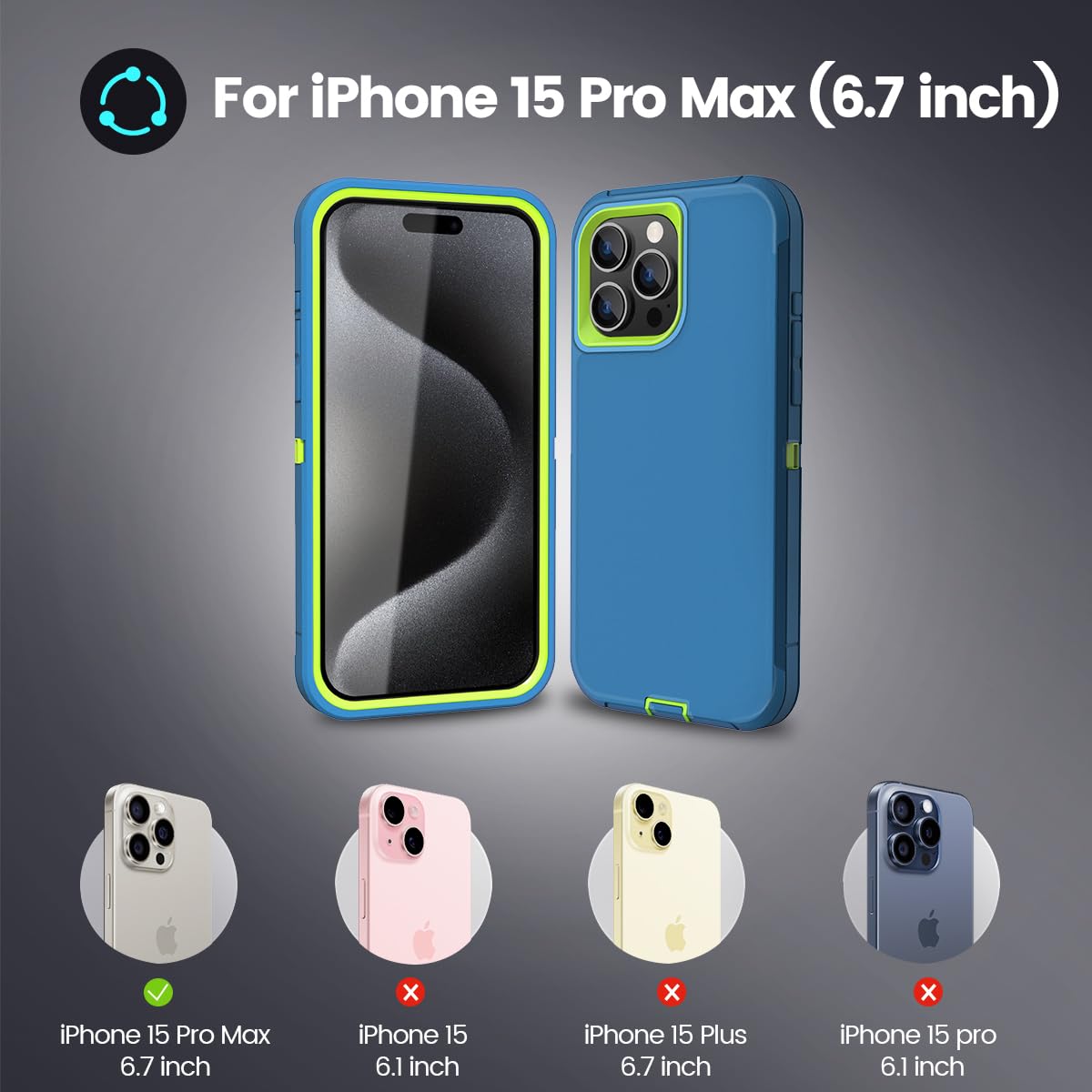 Colorful Defender Series iPhone 15 Pro Max Case - Teal/Lime