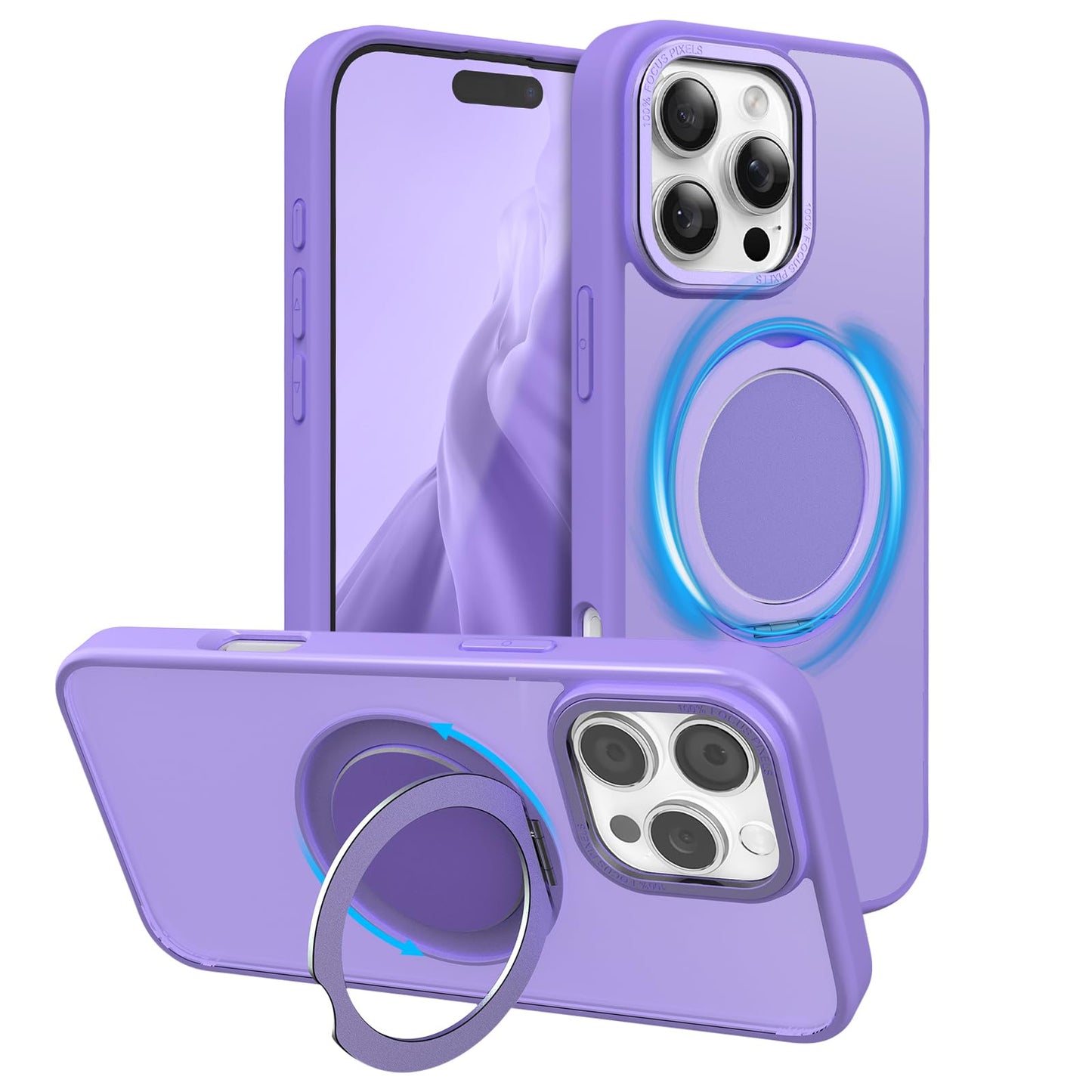 360° Ring Stand Magnetic for iPhone 16 Pro Max Case (Translucent Lilac)