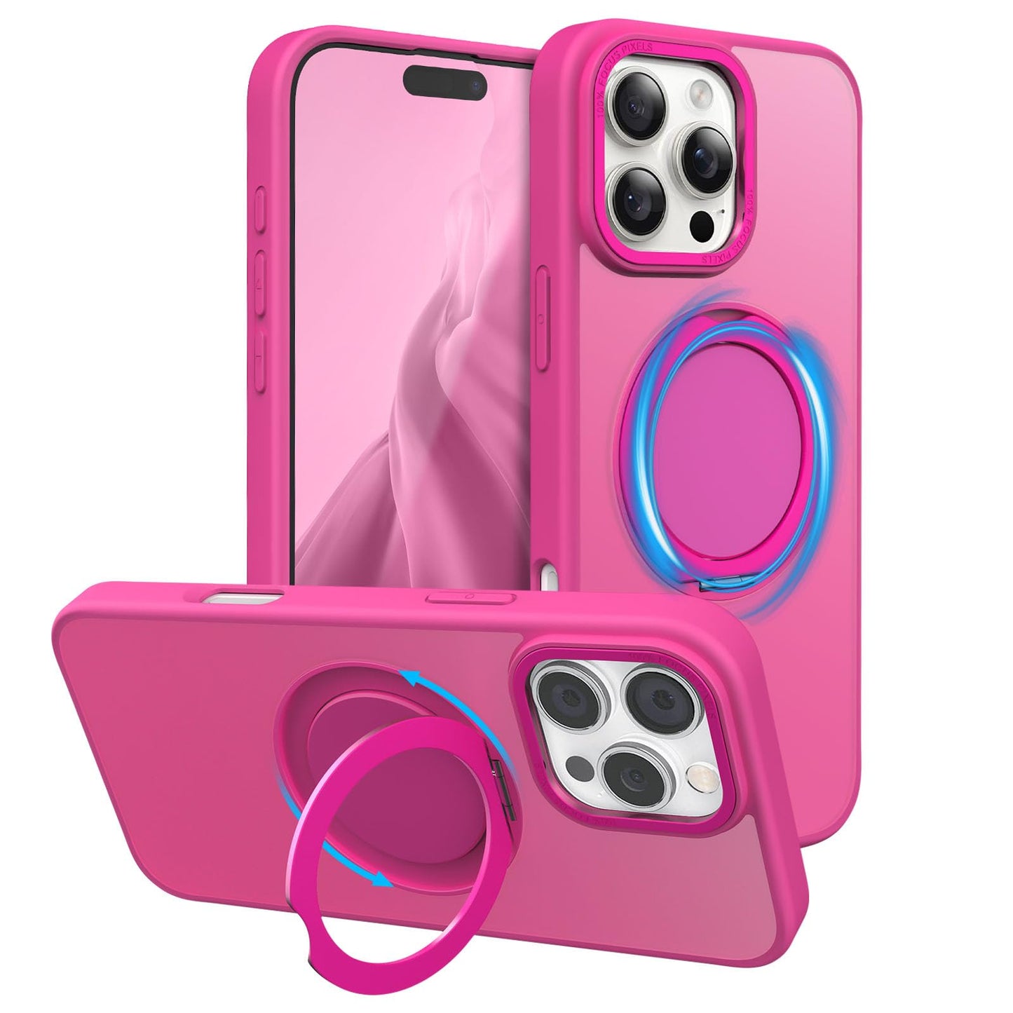 360° Ring Stand Magnetic for iPhone 16 Pro Max Case (Translucent Rose)