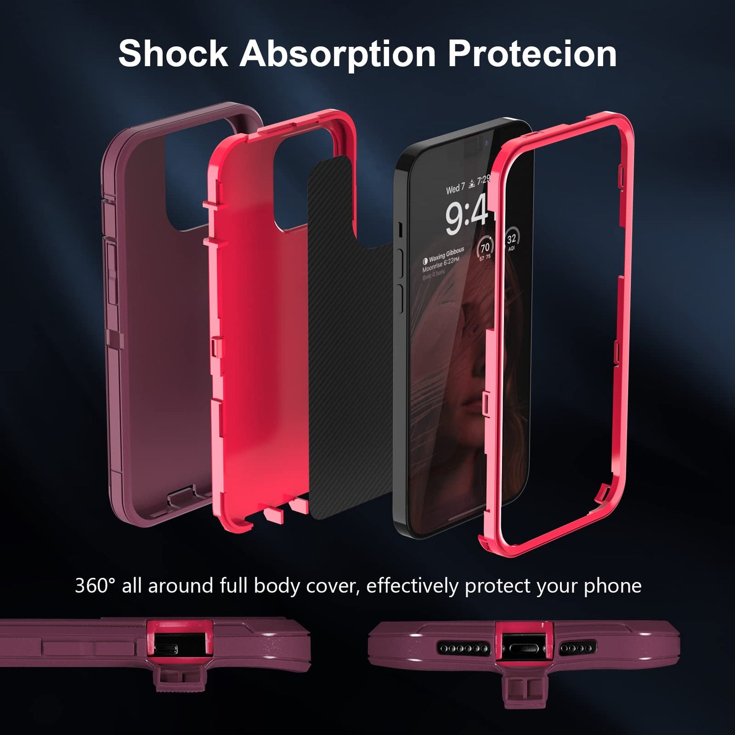 Colorful Defender Series iPhone 13 Pro Max Case / iPhone 12 Pro Max Case - Wine/Fuchsia