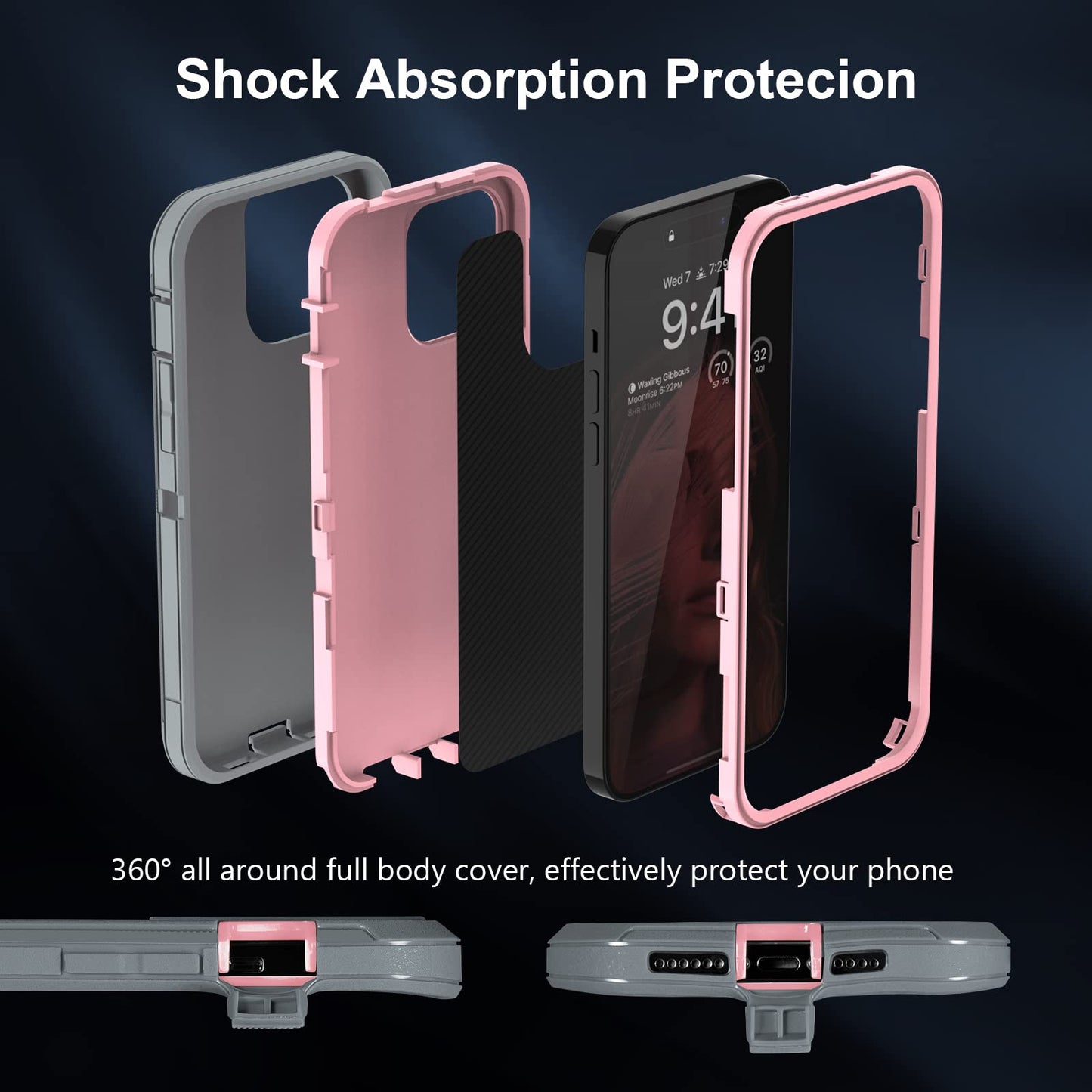 Colorful Defender Series iPhone 14 Pro Max Case - Grey/Pink