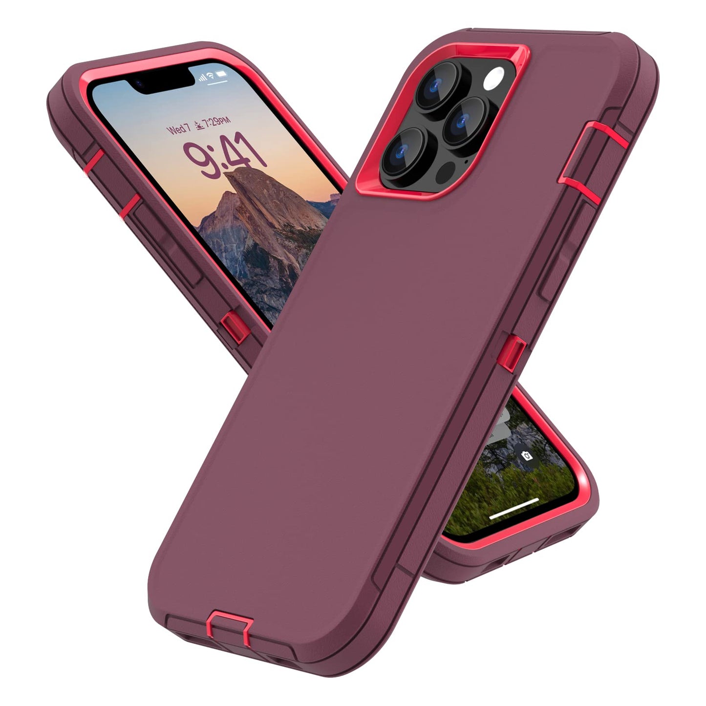 Colorful Defender Series iPhone 13 Pro Max Case / iPhone 12 Pro Max Case - Wine/Fuchsia