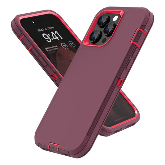 Colorful Defender Series iPhone 14 Pro Max Case - Wine/Fuchsia