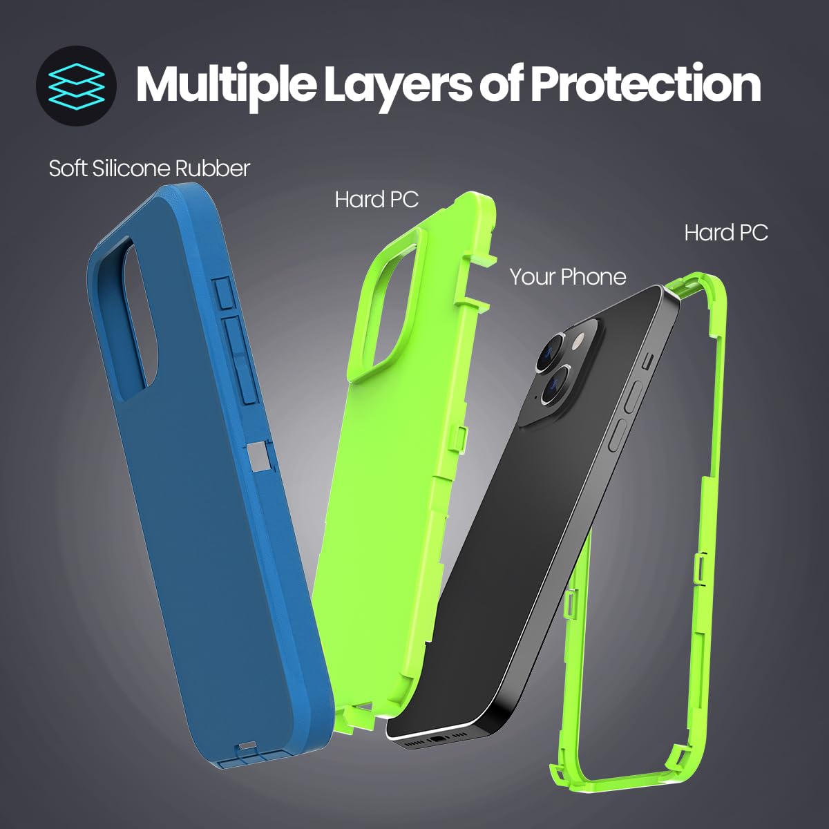 Colorful Defender Series iPhone 14 Plus / 15 Plus Case - Teal/Lime