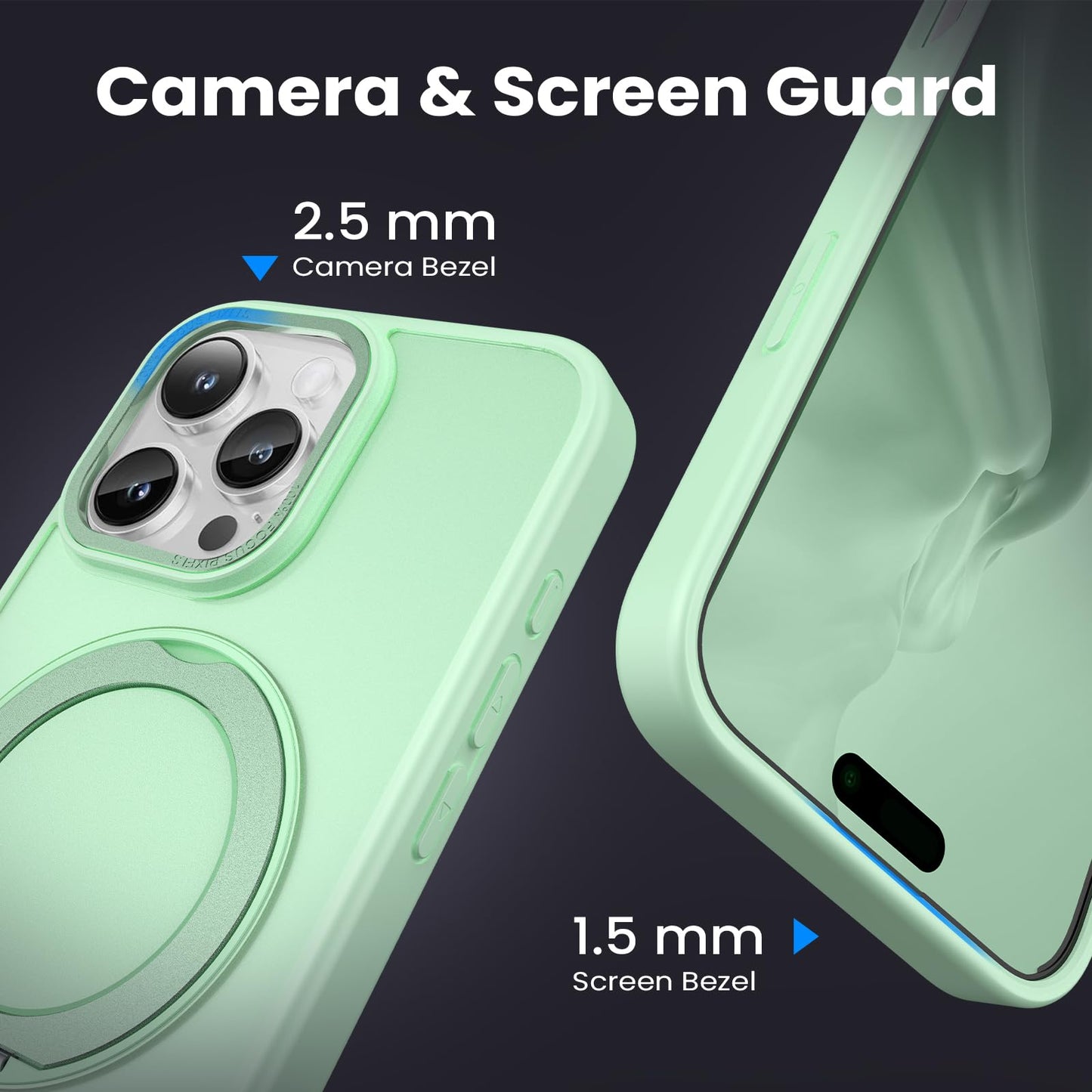 360° Ring Stand Magnetic for iPhone 16 Pro Max Case (Translucent Green)