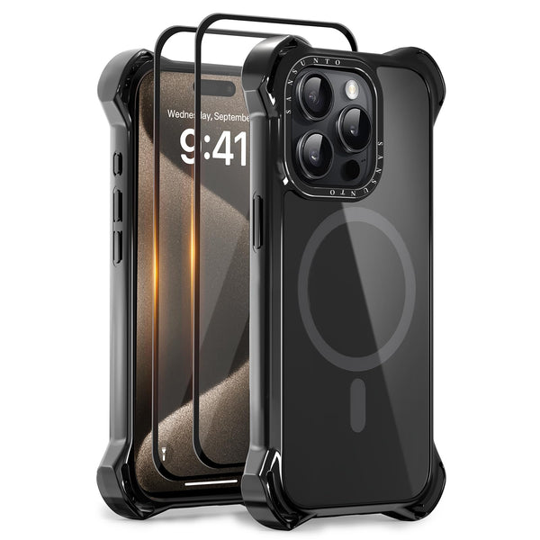 iPhone 15 Pro Max Case with 2 Pack Screen Protector Compatible with Magsafe - (Black)
