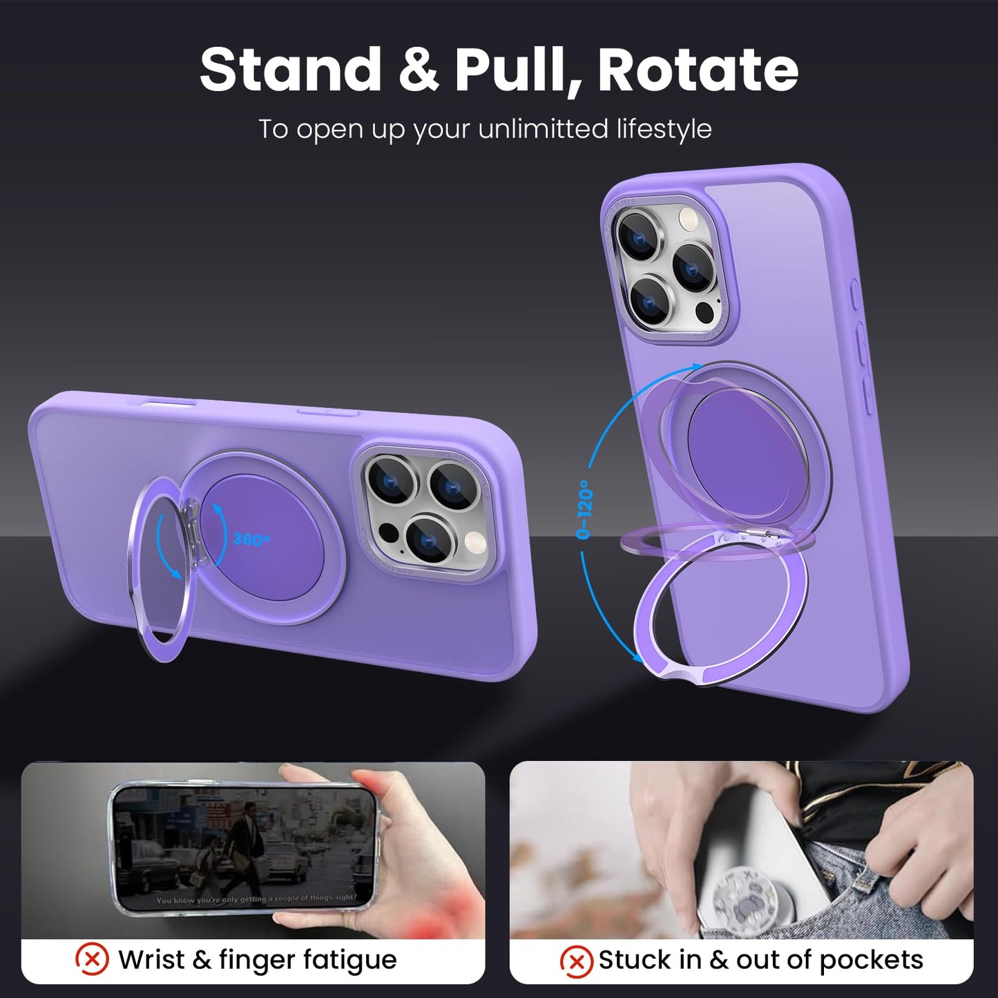 360° Ring Stand Magnetic for iPhone 16 Pro Max Case (Translucent Lilac)