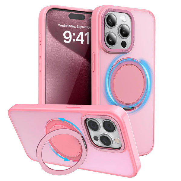 360° Ring Stand Magnetic for iPhone 15 Pro Max Case (Pink)