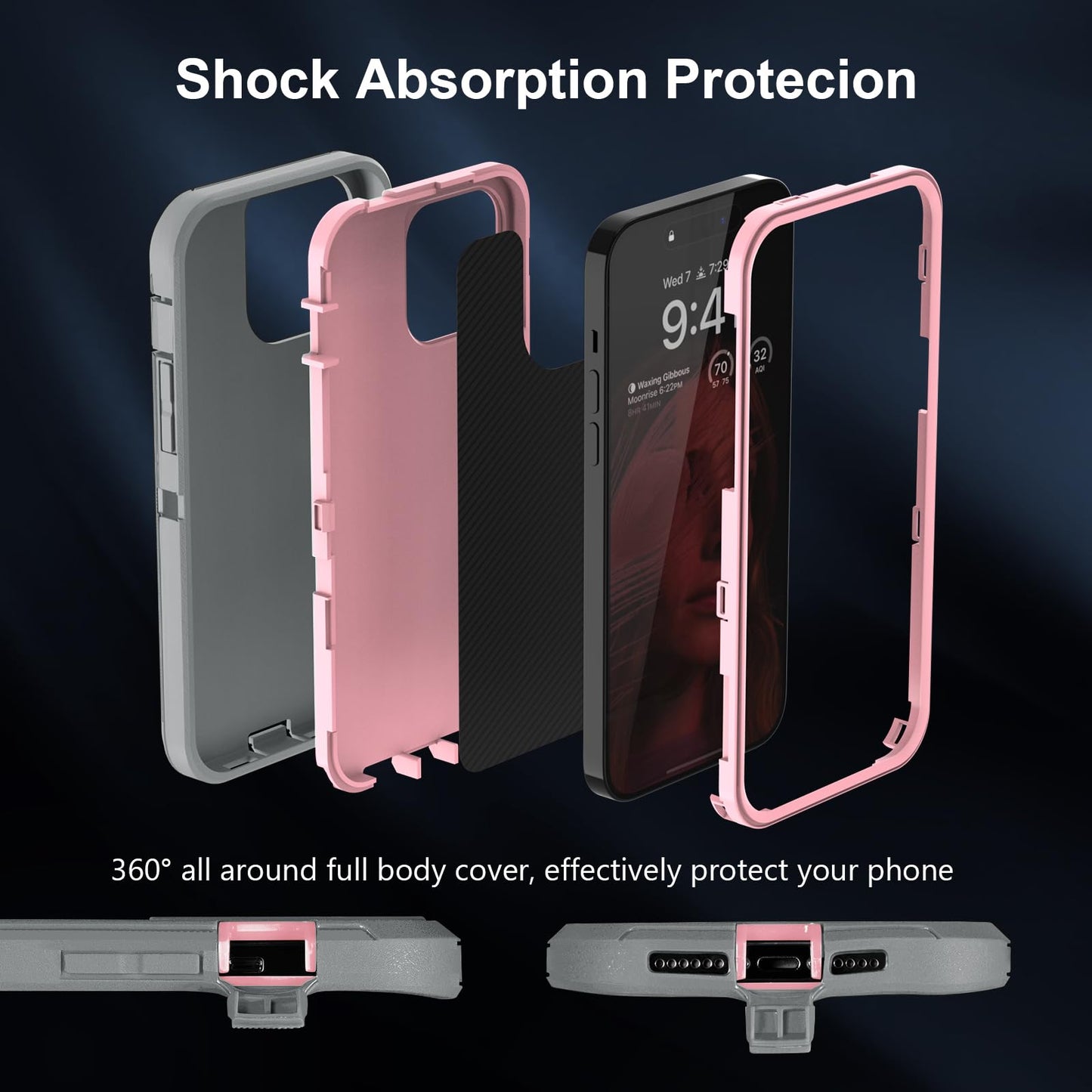 Colorful Defender Series iPhone 13 Pro Max Case / iPhone 12 Pro Max Case - Grey/Pink