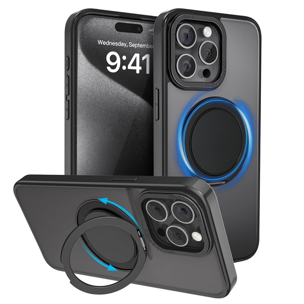 360° Ring Stand Magnetic for iPhone 15 Pro Max Case (Black)