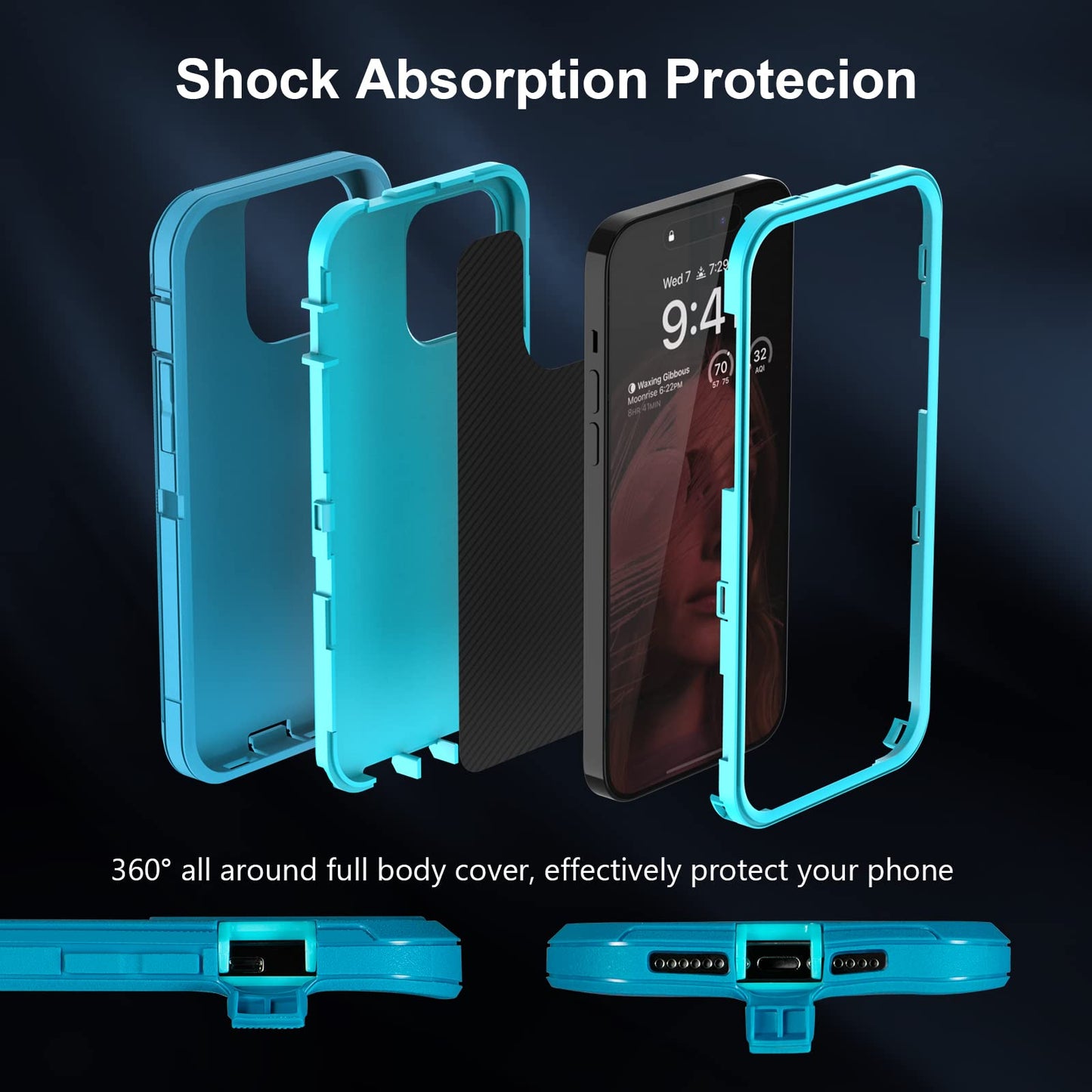 Colorful Defender Series iPhone 14 Pro Max Case - Teal/Turquoise