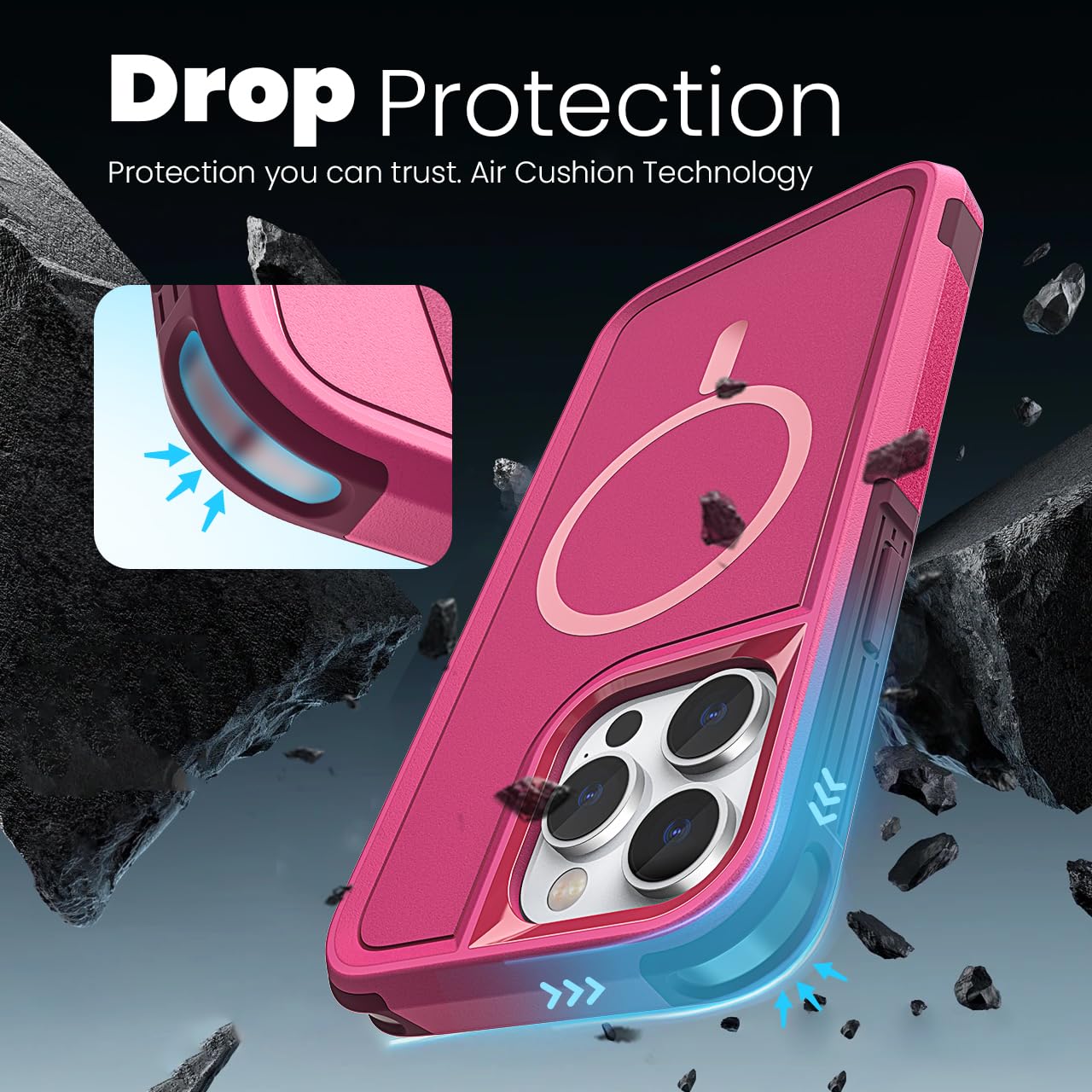 Tough Durable Cover for iPhone 15 Pro Max 6.7 with MagSafe - Rose/Crimson