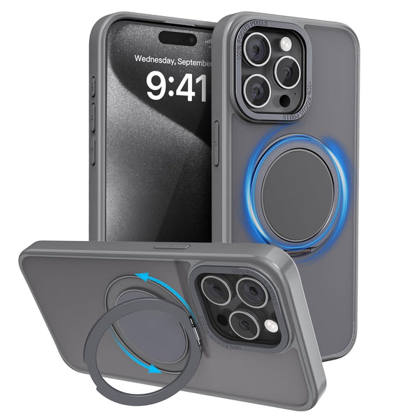 360° Ring Stand Magnetic for iPhone 15 Pro Max Case (Grey)