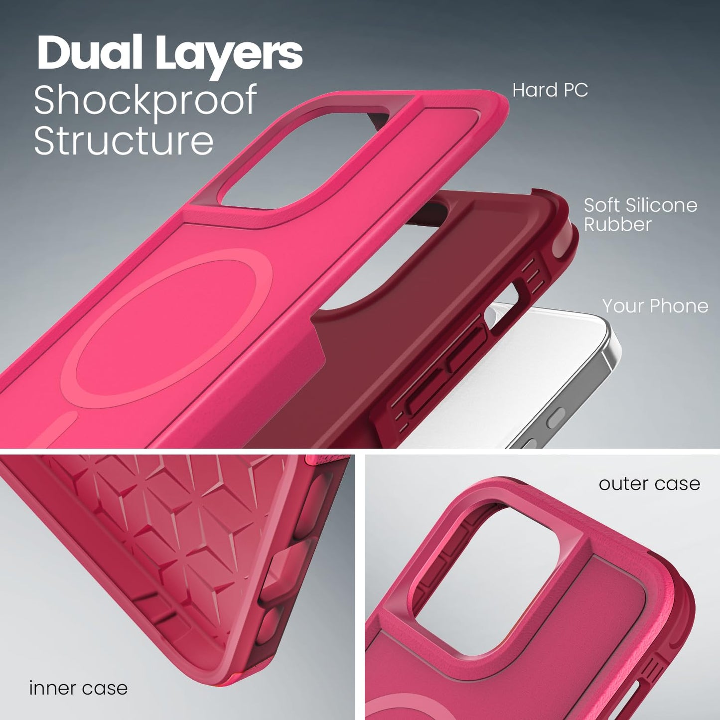 Tough Durable Cover for iPhone 15 Pro Max 6.7 with MagSafe - Rose/Crimson