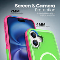 Tough Durable Cover for iPhone 16 Plus 6.7 inch with MagSafe - (Lime/Rose)