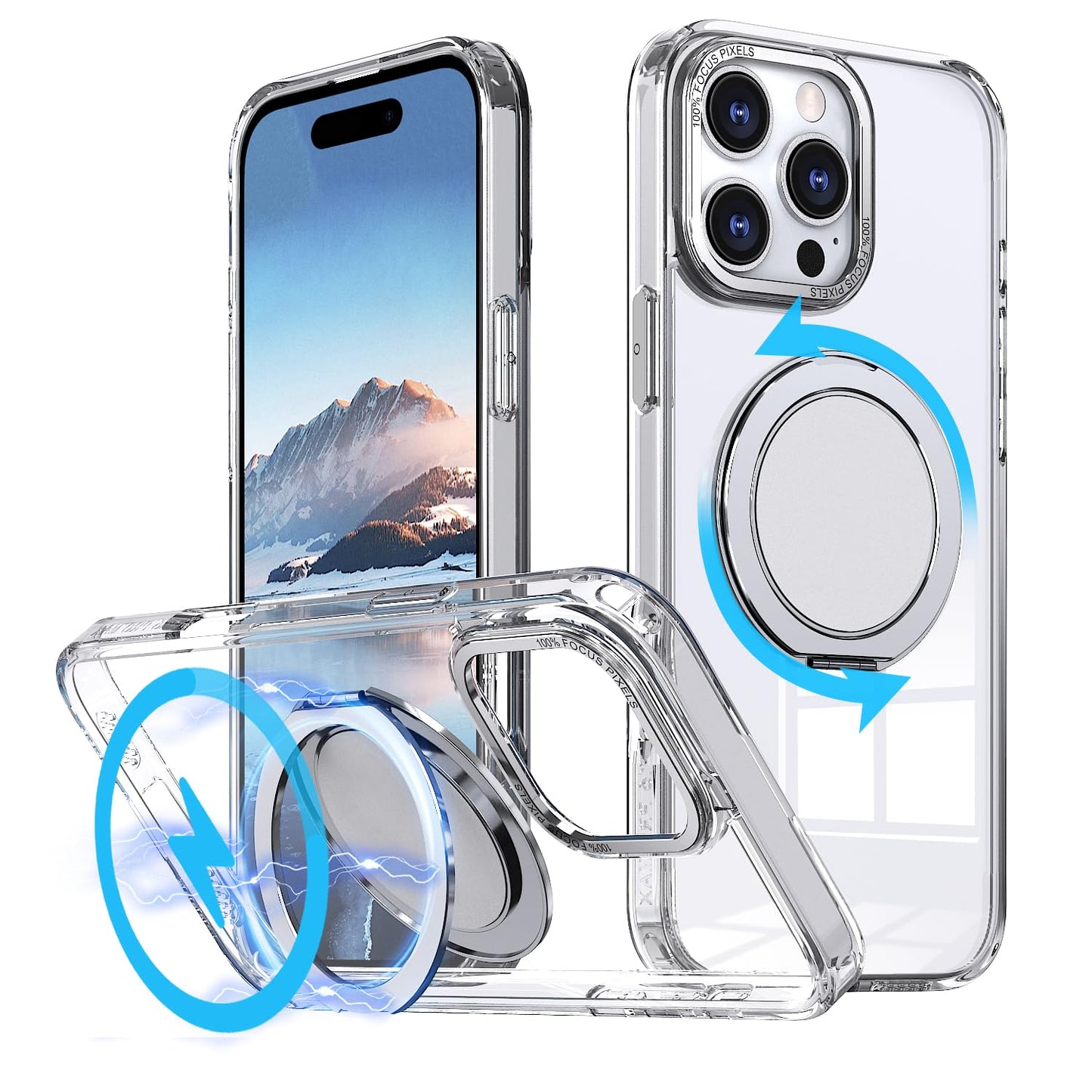 360° Ring Stand Magnetic for iPhone 16 Pro Max Case (Clear)