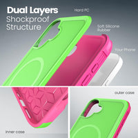 Tough Durable Cover for iPhone 16 Plus 6.7 inch with MagSafe - (Lime/Rose)