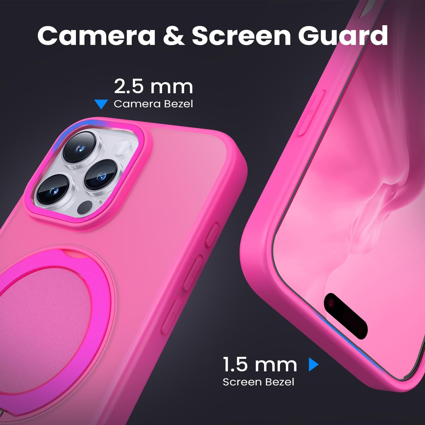 360° Ring Stand Magnetic for iPhone 16 Pro Max Case (Translucent Rose)