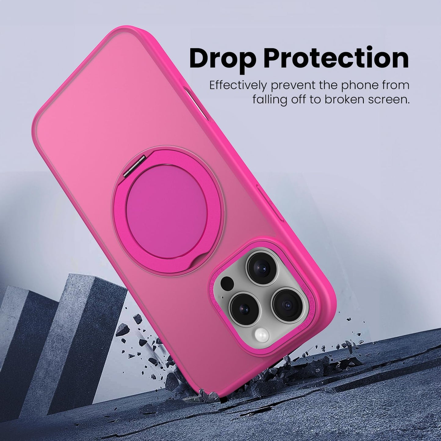 360° Ring Stand Magnetic for iPhone 16 Pro Max Case (Translucent Rose)