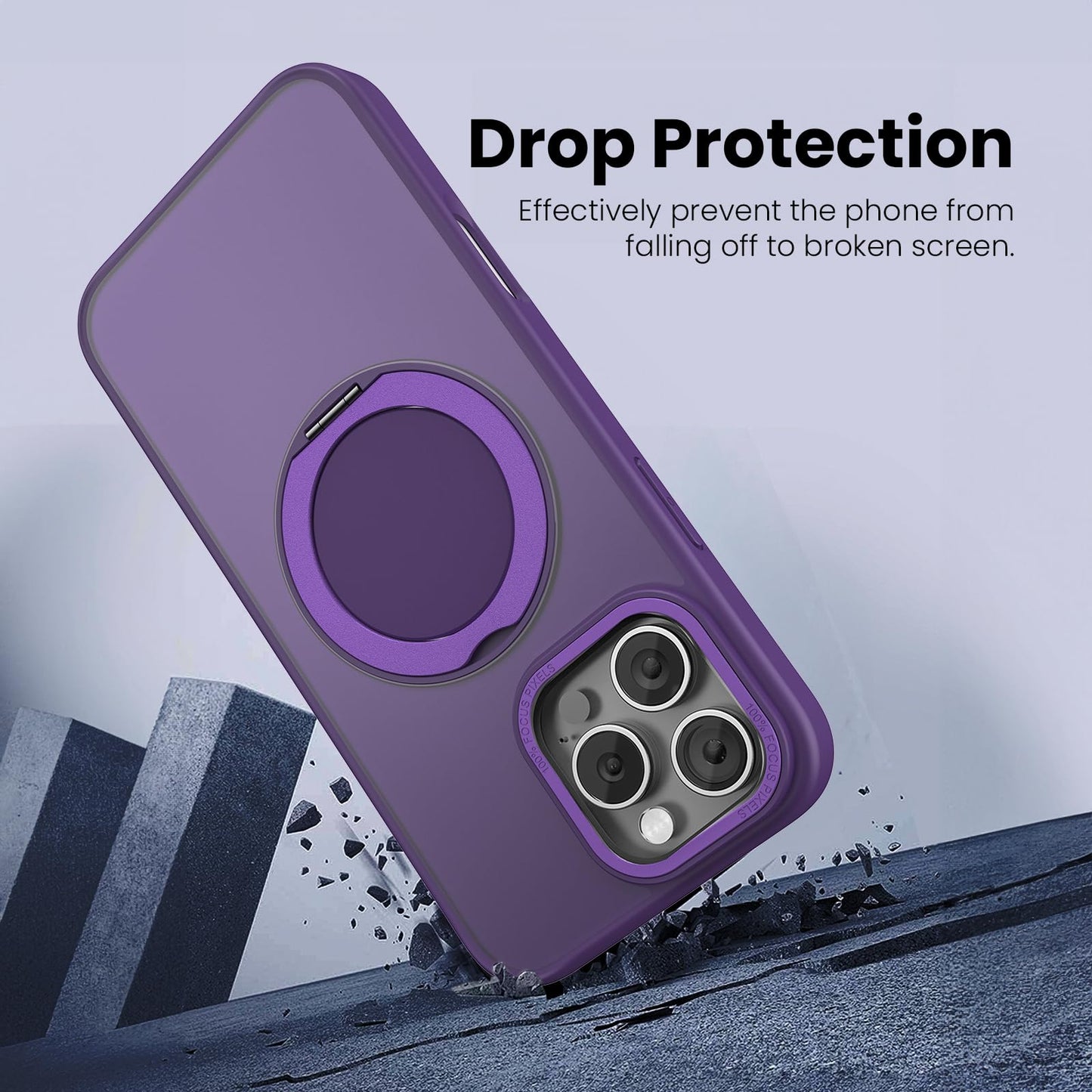 360° Ring Stand Magnetic for iPhone 16 Pro Max Case (Translucent Purple)