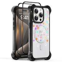 iPhone 15 Pro Max Case with 2 Pack Screen Protector Compatible with Magsafe - (Rhinestone Flower)