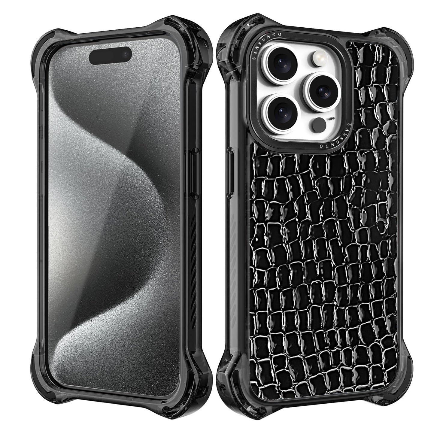 AirGuard Magsafe Series iPhone 15 Pro Max Case - Black Crocodile)