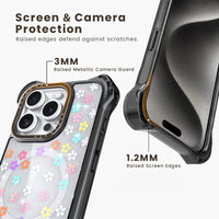 iPhone 15 Pro Max Case with 2 Pack Screen Protector Compatible with Magsafe - (Rhinestone Flower)
