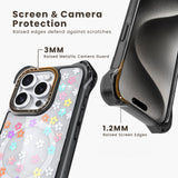 iPhone 15 Pro Max Case with 2 Pack Screen Protector Compatible with Magsafe - (Rhinestone Flower)