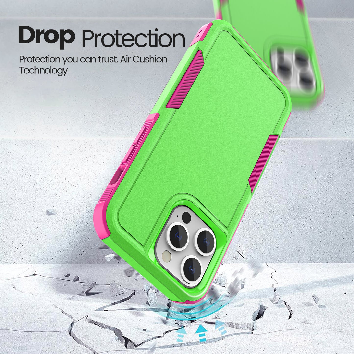 iPhone 15 Pro Max Case Dual Layer Rugged Phone Cover (Lime/Rose)